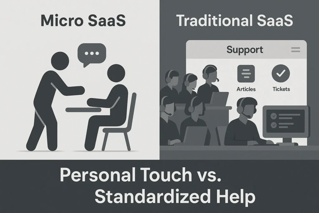 What is Micro SaaS and How It Differs from Traditional SaaS Comparison of personal customer support in Micro SaaS versus structured support in Traditional SaaS.