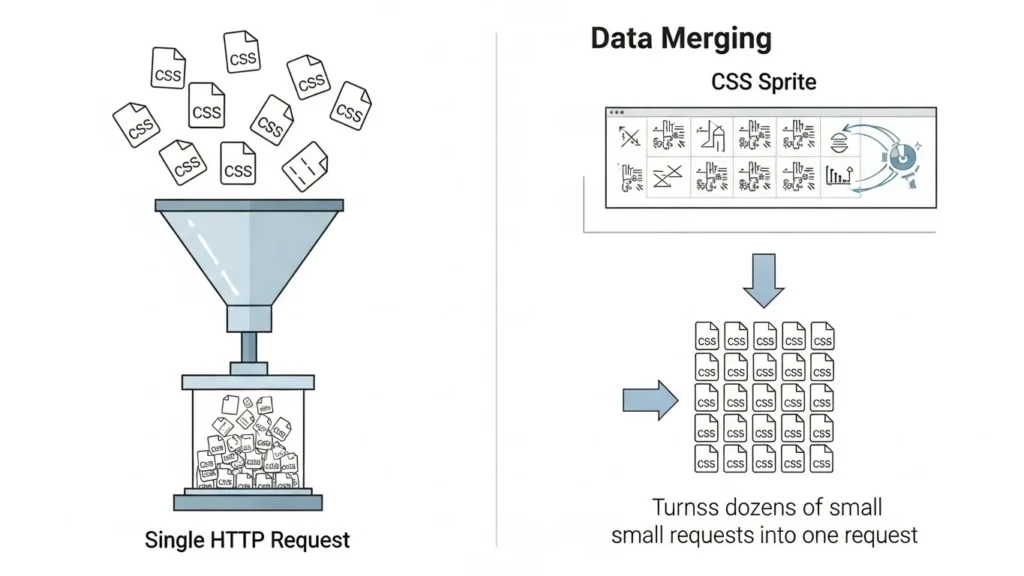 merging multiple css files into one to fix the number of http requests. Consolidation – Concatenation and Sprites Merge Many into One